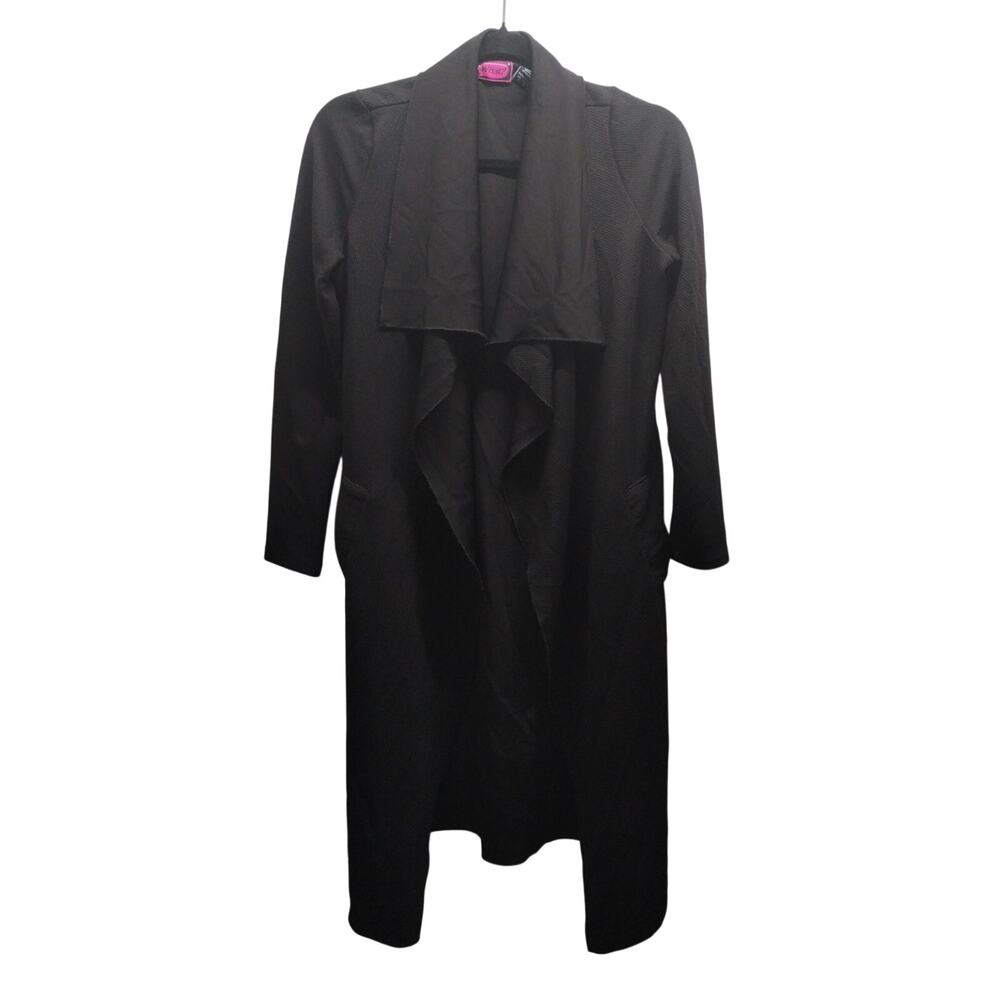 Y2K Longline Waterfall Cardigan Say What? Size Medium Black Textured Sweater